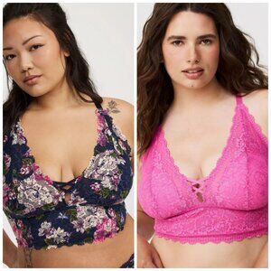 2 NWT Torrid 2 Lightly Lined XO Lace Bralette Pink & Floral Peacoat 2, 2X, 18/20